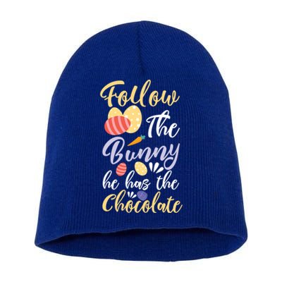 Follow The Bunny He Has The Chocolate Gift Short Acrylic Beanie