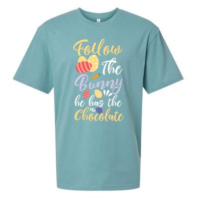 Follow The Bunny He Has The Chocolate Gift Sueded Cloud Jersey T-Shirt