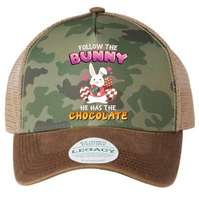 Follow The Bunny He Has The Chocolate Gift Easter Bunny Great Gift Legacy Tie Dye Trucker Hat