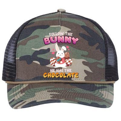 Follow The Bunny He Has The Chocolate Gift Easter Bunny Great Gift Retro Rope Trucker Hat Cap