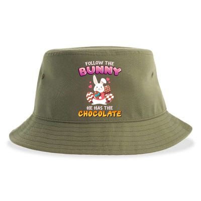 Follow The Bunny He Has The Chocolate Gift Easter Bunny Great Gift Sustainable Bucket Hat