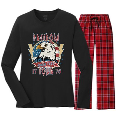 Freedom Tour Born To Be Free 4th Of July 1776 Eagle USA Flag Women's Long Sleeve Flannel Pajama Set 