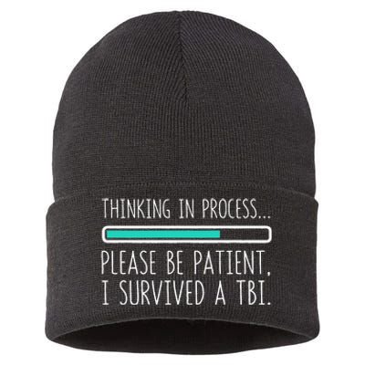 Funny Traumatic Brain Injury Awareness Thinking In Process Sustainable Knit Beanie