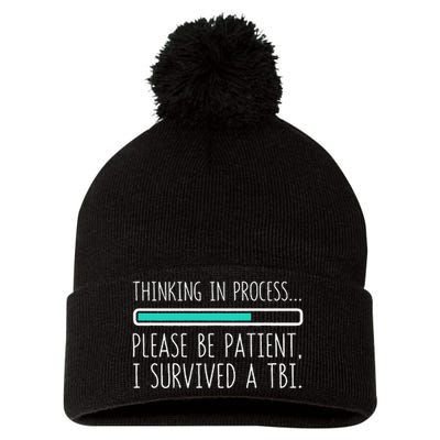 Funny Traumatic Brain Injury Awareness Thinking In Process Pom Pom 12in Knit Beanie