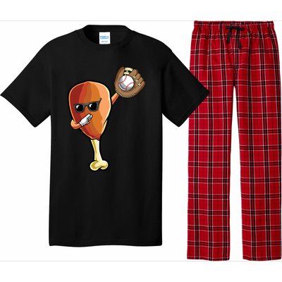 Funny Thanksgiving Baseball Team Player Coach Turkey Leg Day Gift Pajama Set