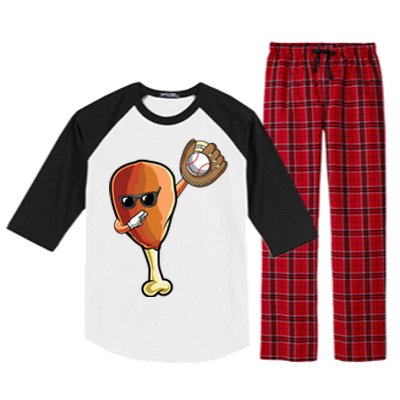 Funny Thanksgiving Baseball Team Player Coach Turkey Leg Day Gift Raglan Sleeve Pajama Set