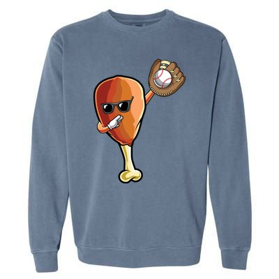 Funny Thanksgiving Baseball Team Player Coach Turkey Leg Day Gift Garment-Dyed Sweatshirt