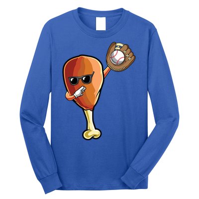 Funny Thanksgiving Baseball Team Player Coach Turkey Leg Day Gift Long Sleeve Shirt