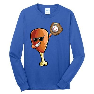 Funny Thanksgiving Baseball Team Player Coach Turkey Leg Day Gift Tall Long Sleeve T-Shirt