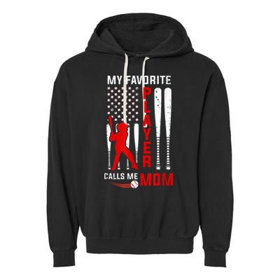 Favorite Tee Ball Player Calls Me Mom Usa Flag Mother's Day Garment-Dyed Fleece Hoodie