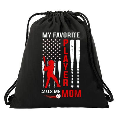 Favorite Tee Ball Player Calls Me Mom Usa Flag Mother's Day Drawstring Bag
