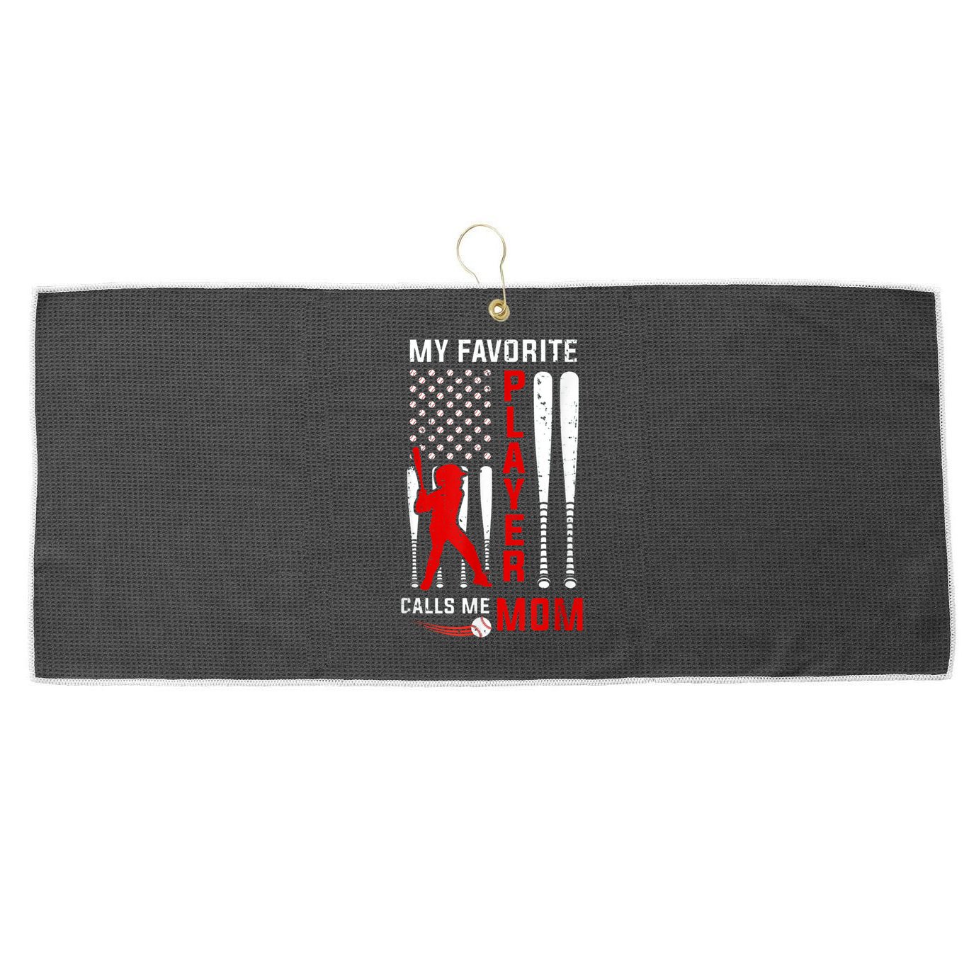 Favorite Tee Ball Player Calls Me Mom Usa Flag Mother's Day Large Microfiber Waffle Golf Towel