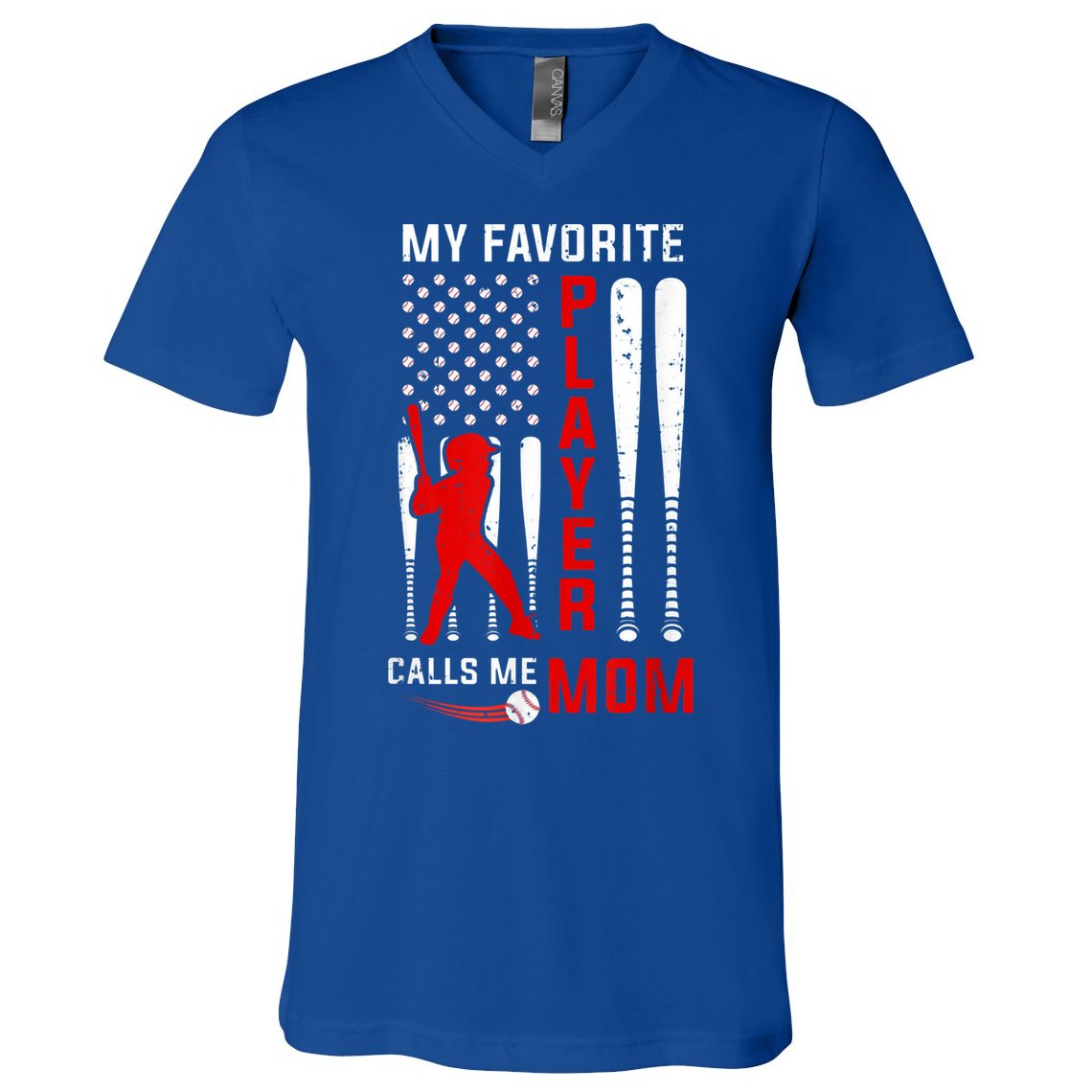 Favorite Tee Ball Player Calls Me Mom Usa Flag Mother's Day V-Neck T-Shirt