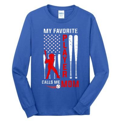 Favorite Tee Ball Player Calls Me Mom Usa Flag Mother's Day Tall Long Sleeve T-Shirt