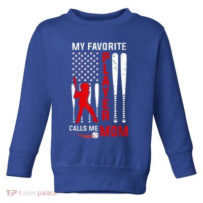 Favorite Tee Ball Player Calls Me Mom Usa Flag Mother's Day Toddler Sweatshirt