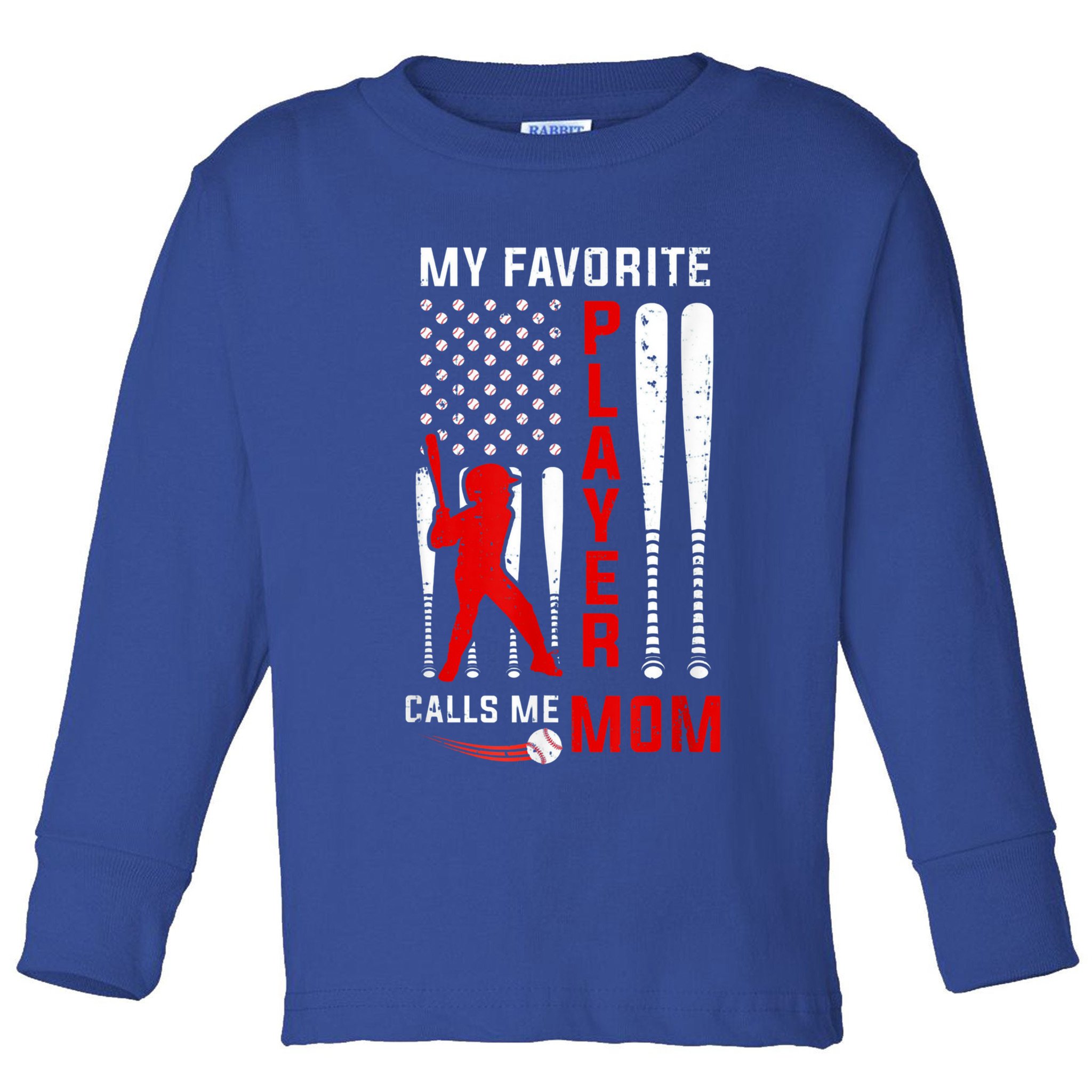 Favorite Tee Ball Player Calls Me Mom Usa Flag Mother's Day Toddler Long Sleeve Shirt