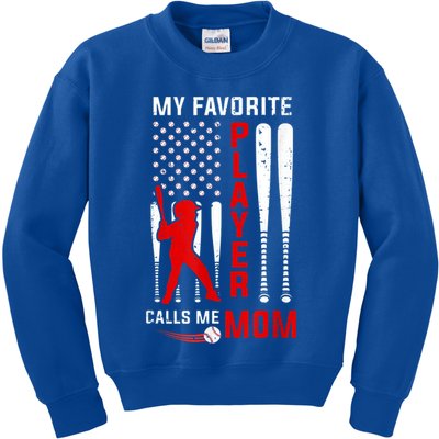 Favorite Tee Ball Player Calls Me Mom Usa Flag Mother's Day Kids Sweatshirt