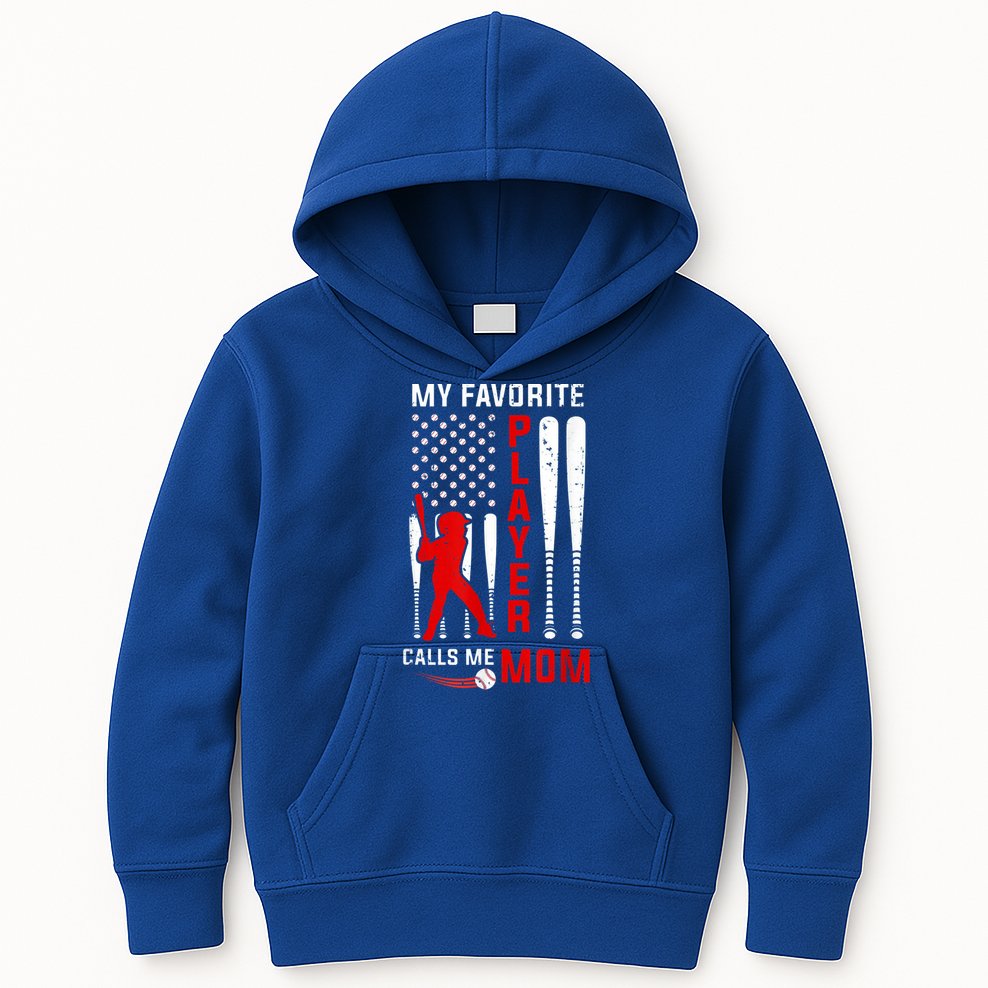 Favorite Tee Ball Player Calls Me Mom Usa Flag Mother's Day Kids Hoodie