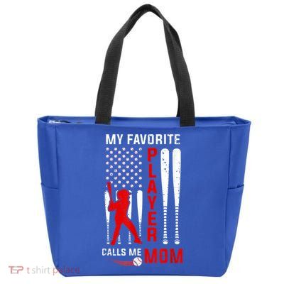 Favorite Tee Ball Player Calls Me Mom Usa Flag Mother's Day Zip Tote Bag