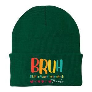 Funny Teachers Bruh Charge Your Chromebook Thanks Humor Knit Cap Winter Beanie