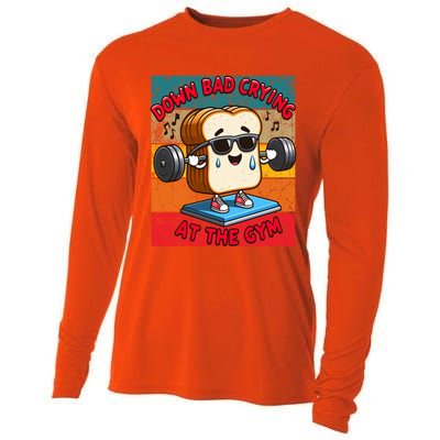 Funny Toast Bread Groovy Saying Down Bad Crying At The Gym Funny Gift Cooling Performance Long Sleeve Crew