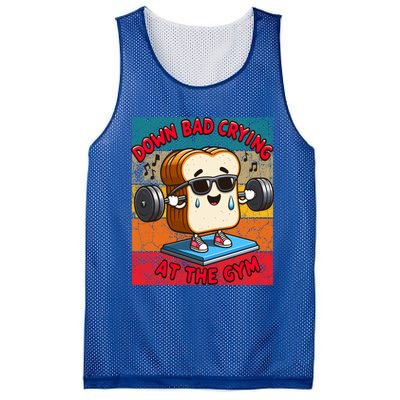 Funny Toast Bread Groovy Saying Down Bad Crying At The Gym Funny Gift Mesh Reversible Basketball Jersey Tank