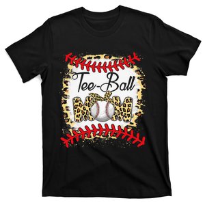 Funny Tee Ball Mom Baseball Leopard Bleached Mother's Day T-Shirt