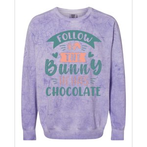 Follow The Bunny He Has Chocolate Funny Easter Colorblast Crewneck Sweatshirt