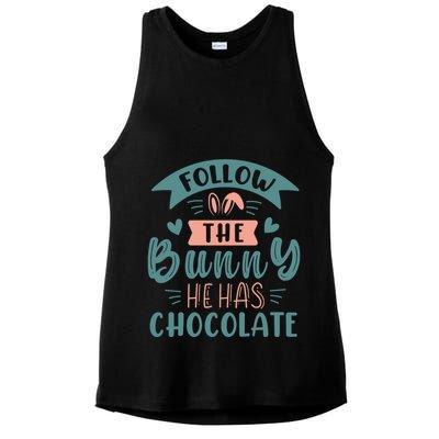 Follow The Bunny He Has Chocolate Funny Easter Ladies PosiCharge Tri-Blend Wicking Tank