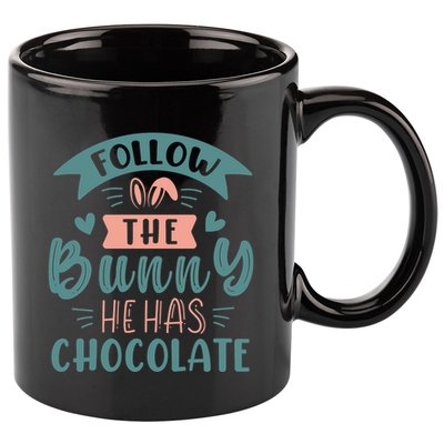 Follow The Bunny He Has Chocolate Funny Easter 11oz C Handle Ceramic Mug