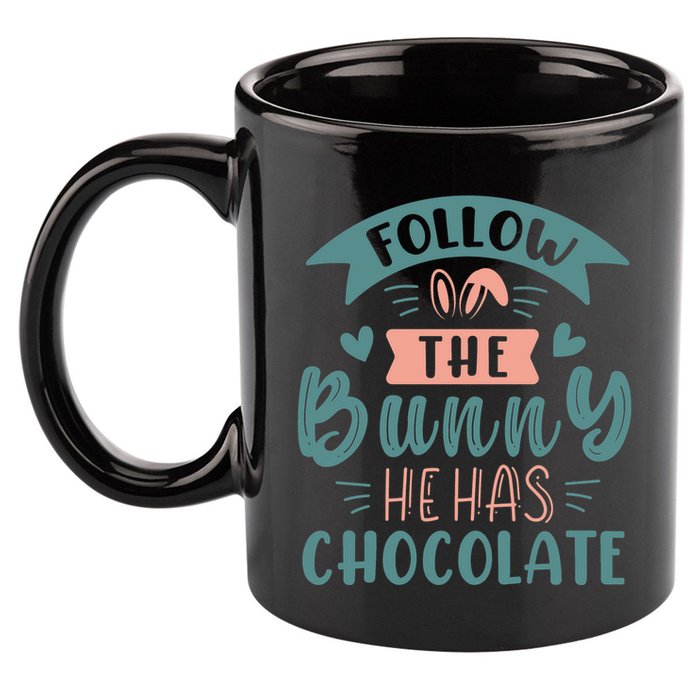 Follow The Bunny He Has Chocolate Funny Easter 11oz C Handle Ceramic Mug