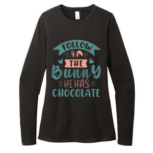 Follow The Bunny He Has Chocolate Funny Easter Womens CVC Long Sleeve Shirt