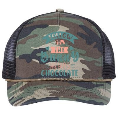 Follow The Bunny He Has Chocolate Funny Easter Retro Rope Trucker Hat Cap