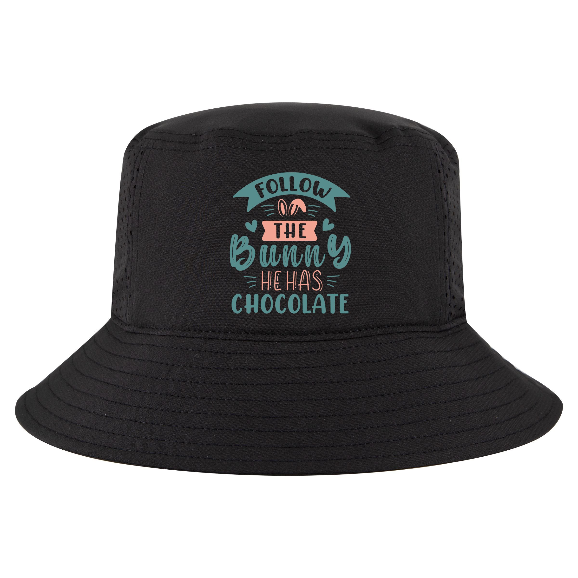 Follow The Bunny He Has Chocolate Funny Easter Cool Comfort Performance Bucket Hat