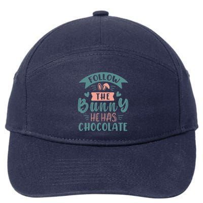 Follow The Bunny He Has Chocolate Funny Easter 7-Panel Snapback Hat
