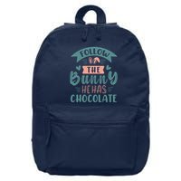 Follow The Bunny He Has Chocolate Funny Easter 16 in Basic Backpack