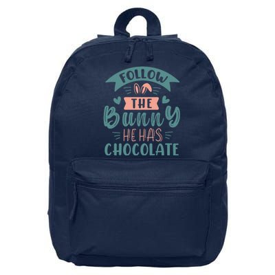 Follow The Bunny He Has Chocolate Funny Easter 16 in Basic Backpack