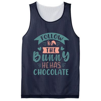 Follow The Bunny He Has Chocolate Funny Easter Mesh Reversible Basketball Jersey Tank