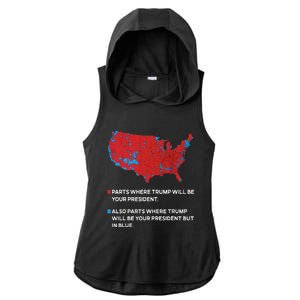 Funny Trump Better Coverage Red And Blue County Votes Us Map Ladies PosiCharge Tri-Blend Wicking Draft Hoodie Tank