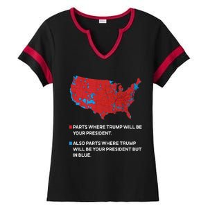 Funny Trump Better Coverage Red And Blue County Votes Us Map Ladies Halftime Notch Neck Tee