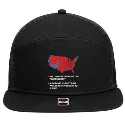 Funny Trump Better Coverage Red And Blue County Votes Us Map 7 Panel Mesh Trucker Snapback Hat