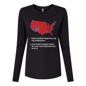 Funny Trump Better Coverage Red And Blue County Votes Us Map Womens Cotton Relaxed Long Sleeve T-Shirt