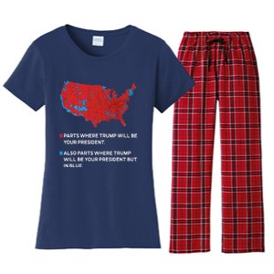 Funny Trump Better Coverage Red And Blue County Votes Us Map Women's Flannel Pajama Set