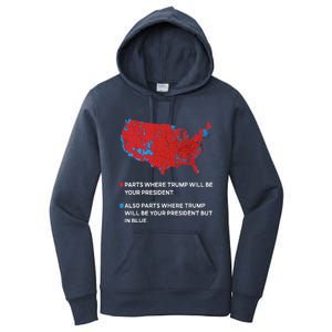 Funny Trump Better Coverage Red And Blue County Votes Us Map Women's Pullover Hoodie