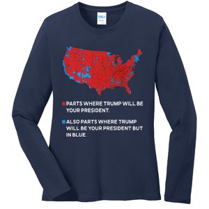 Funny Trump Better Coverage Red And Blue County Votes Us Map Ladies Long Sleeve Shirt