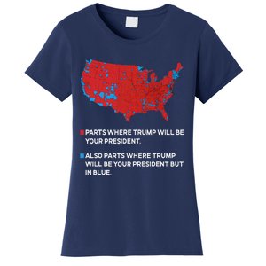 Funny Trump Better Coverage Red And Blue County Votes Us Map Women's T-Shirt