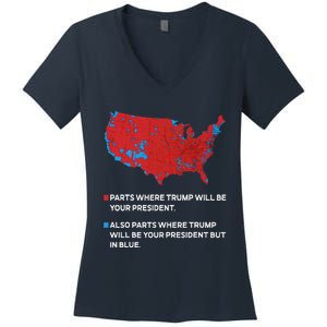 Funny Trump Better Coverage Red And Blue County Votes Us Map Women's V-Neck T-Shirt