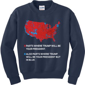 Funny Trump Better Coverage Red And Blue County Votes Us Map Kids Sweatshirt