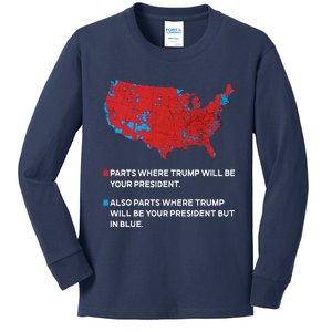 Funny Trump Better Coverage Red And Blue County Votes Us Map Kids Long Sleeve Shirt