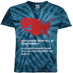 Funny Trump Better Coverage Red And Blue County Votes Us Map Kids Tie-Dye T-Shirt